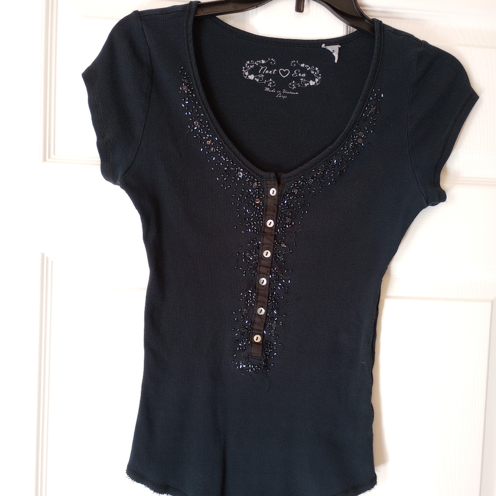 Black beaded tee shirt. Large